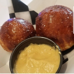 Pretzel Balls and Cheese Sauce