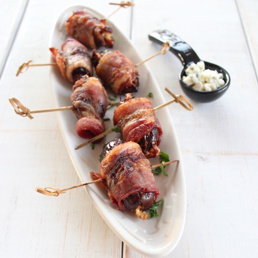 Bacon Wrapped Dates with Blue Cheese - 2016 Petit Manseng