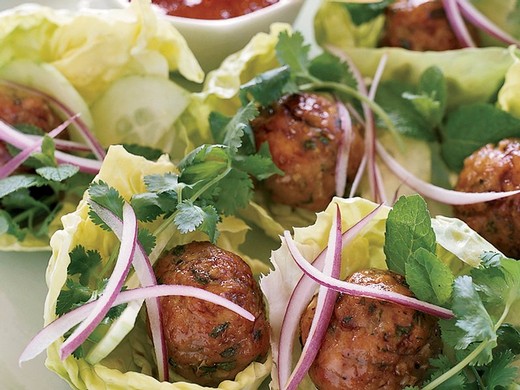 Vietnamese Chicken Meatballs in Lettuce Wraps - 2015 Albariño